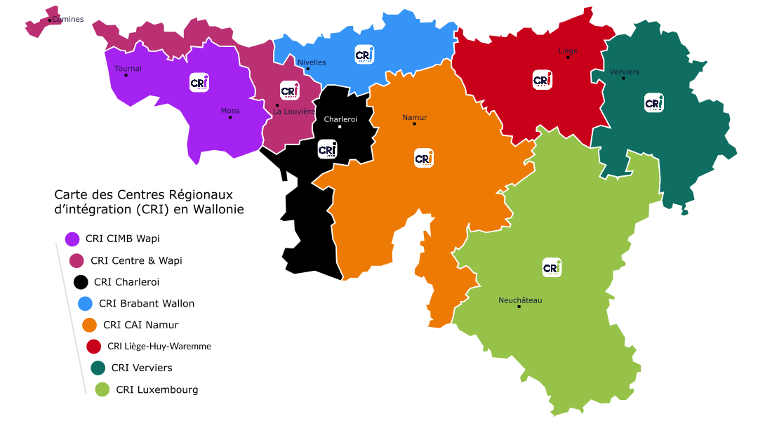 Carte de répartition par territoire des CRI en Wallonie